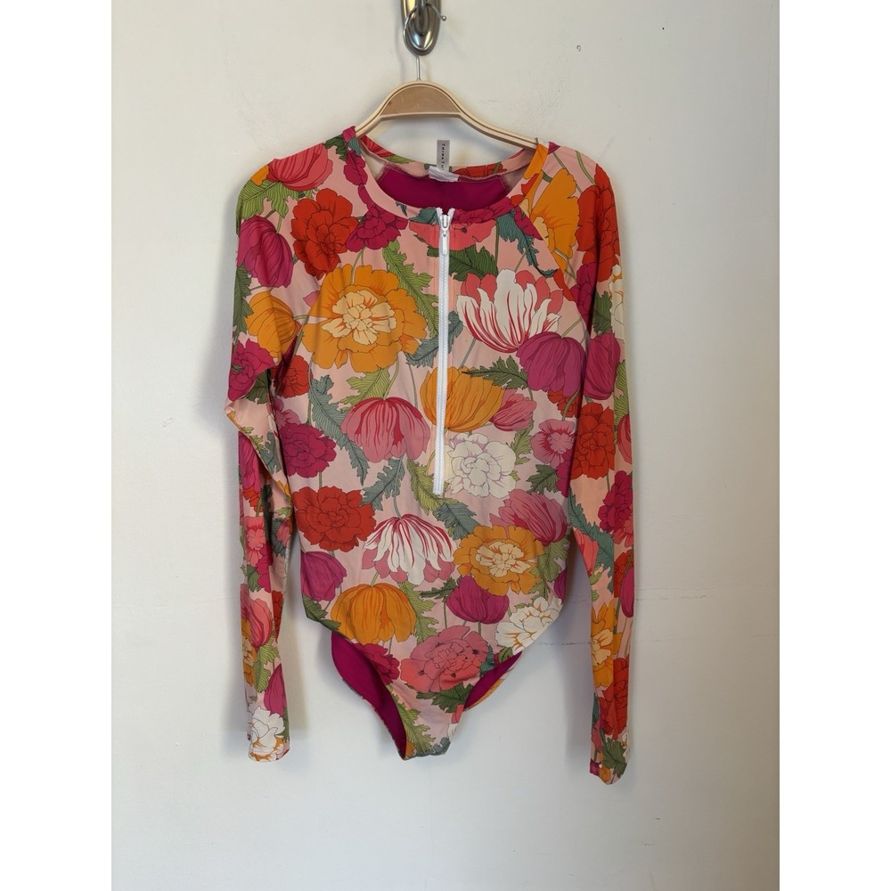 Trina Turk Sunny Blooms Paddle Suit Rashguard Long Sleeve Swimsuit XL Floral